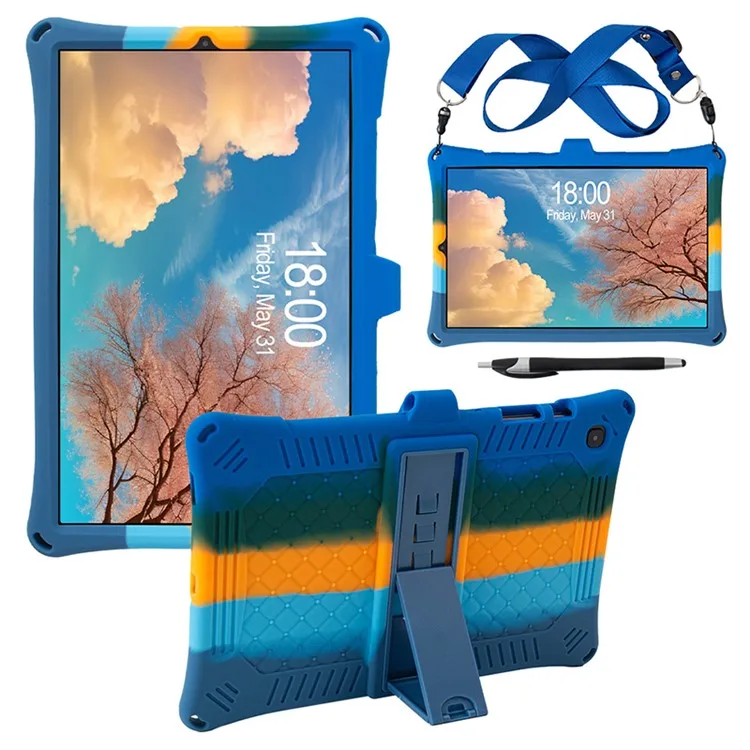 

For Samsung Galaxy Tab S6 Lite (2020) / (2022) / (2024) Case PC+Silicone Tablet Cover with Stylus - Colorful Dark Blue