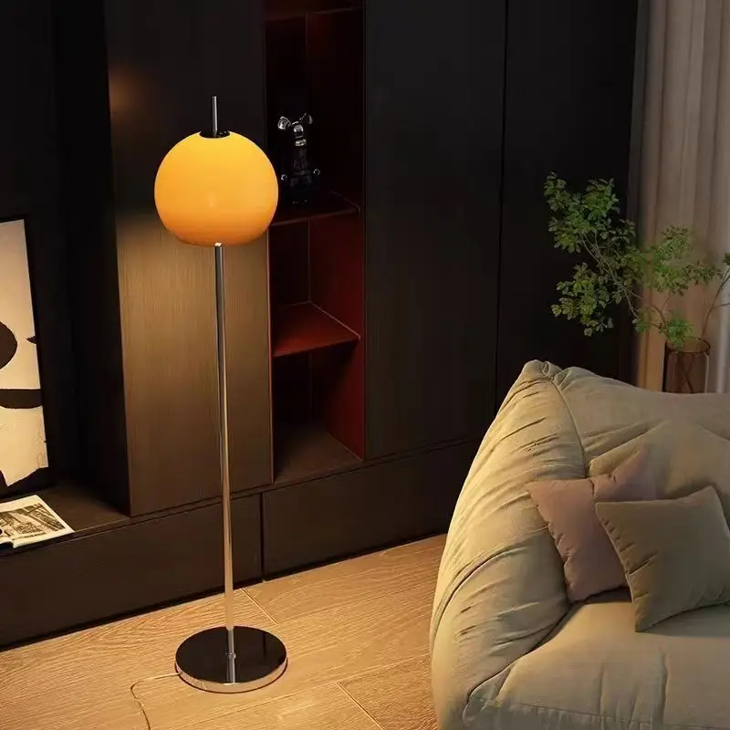 Modern Yellow Acrylic Ball Floor Lamp Chrome Metal Stand Led Standing Light For Living Room Bedroom Decor