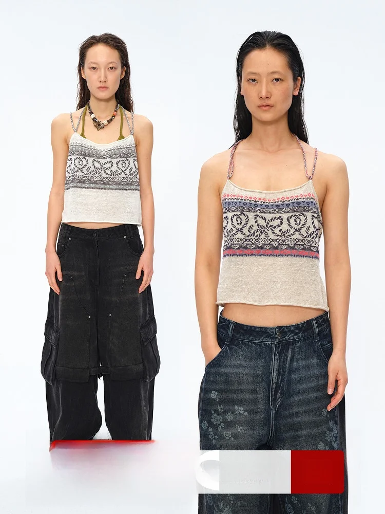 

Женский вязаный топ-жилет с цветочным узором и бисером, оригинальный дизайн, приталенный крой, льняная летняя верхняя одежда