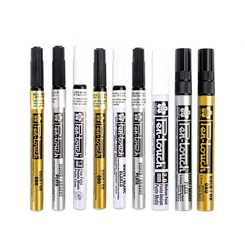 White Silver and Gold Permanent Metallic Marker Canetas, Student Sketch Graffiti Art Markers, Gancho Liner Pen, Papelaria, 0.7mm, 1.0mm, 2.0mm