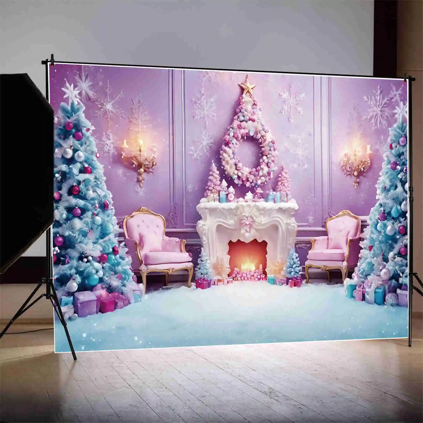 Bulan. QG Peri Natal perapian pohon Natal latar belakang dinding pohon hiasan antik barat latar belakang pesta alat peraga telepon foto