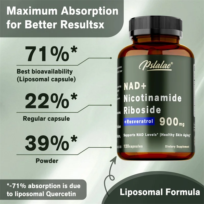 NAD+ Nicotinamide Riboside - with Quercetin & Resveratrol, Antioxidant, Supports Cell Health, Brain, Vision and Heart Health
