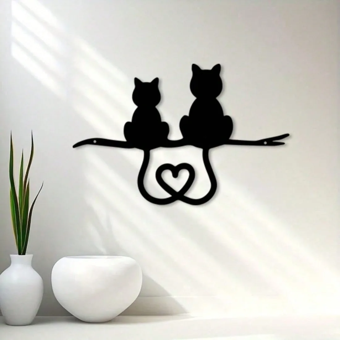 Heart Shaped Vintage Cat Metal Wall Art Rust Resistant Holiday Garden Decor Artistic Wall Hanging for Home Yard