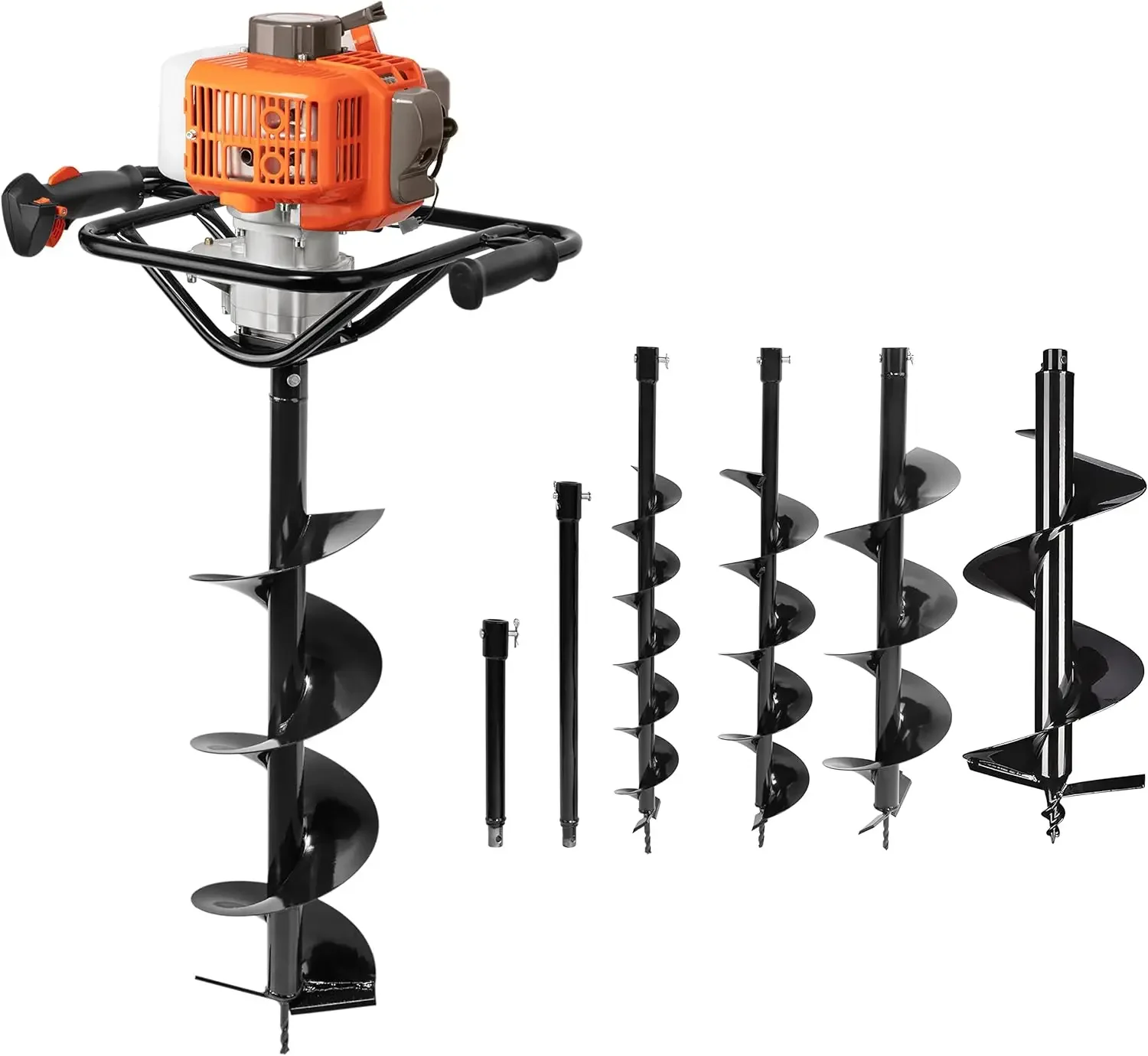 54cc Post Hole Digger Gas Powered 2 Cycle Earth Auger, 5-Year Warranty Gear Box, 4 Drill Bits 4