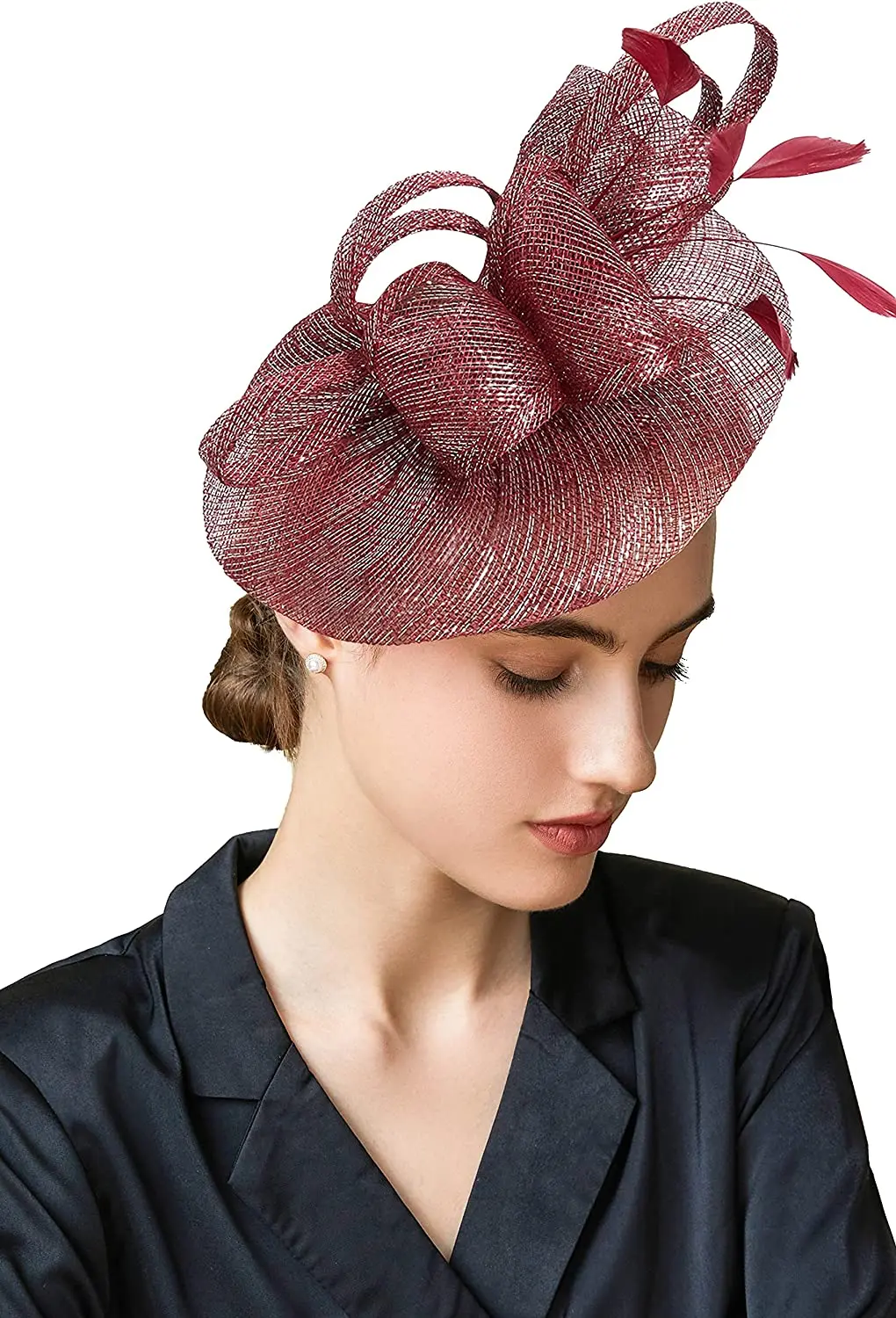 Women\'s Pillbox Fascinator Hat Kentucky Hat Feather Derby Sinamay Fascinator Headband Tea Party Fascinator Hat for Cocktail