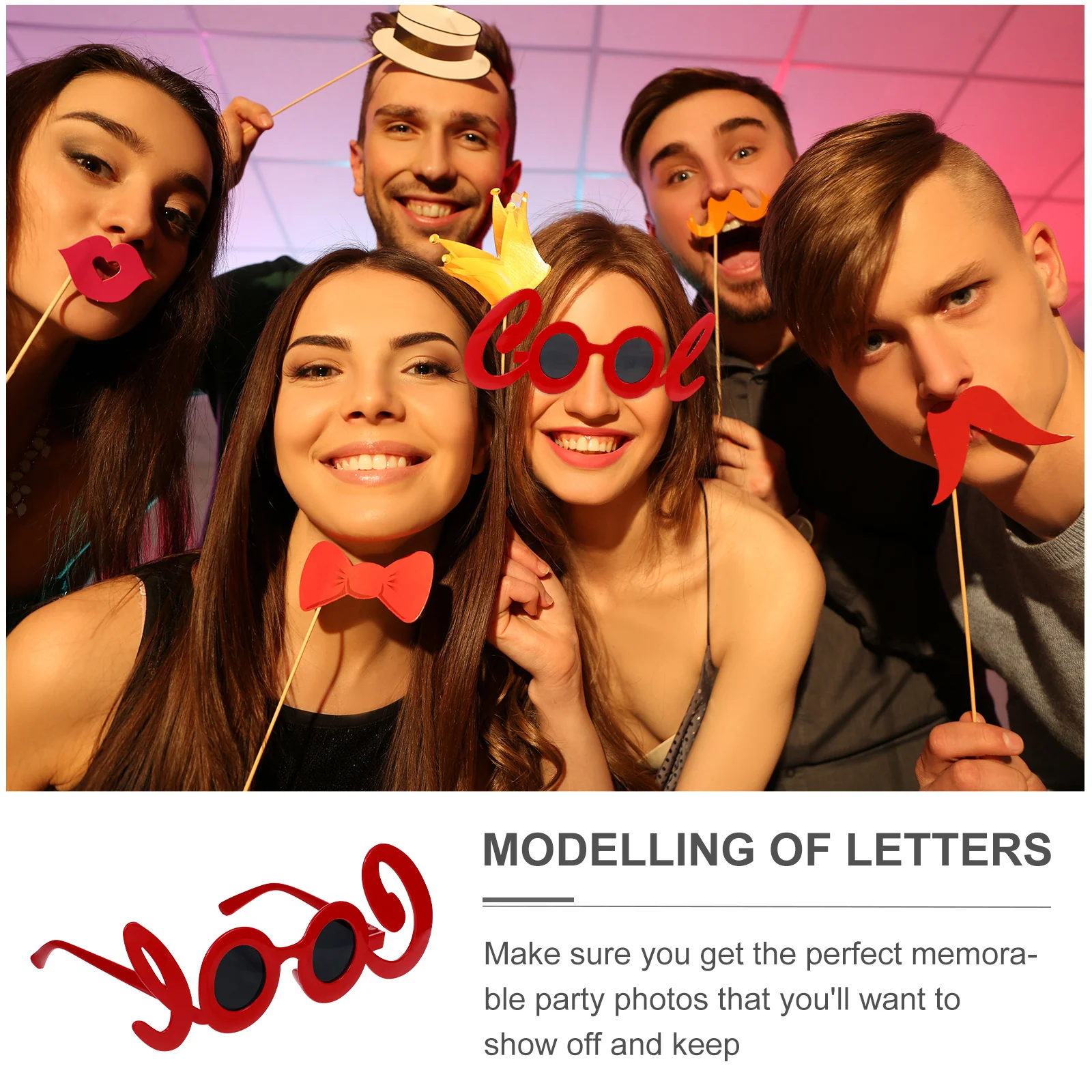 

2Pcs Photo Props Glasses for Party Prom Festival ABS Material Safe Long Serving Life Memorable Photos Photo Booth Props