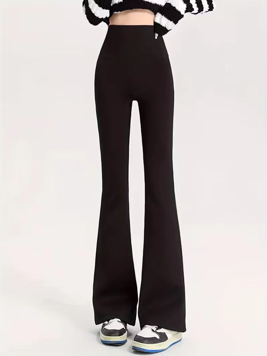 

Брюки для бега для йоги с высокой талией, однотонные длинные брюки с открытой передней частью, удобные модные черные простые стильные универсальные брюки