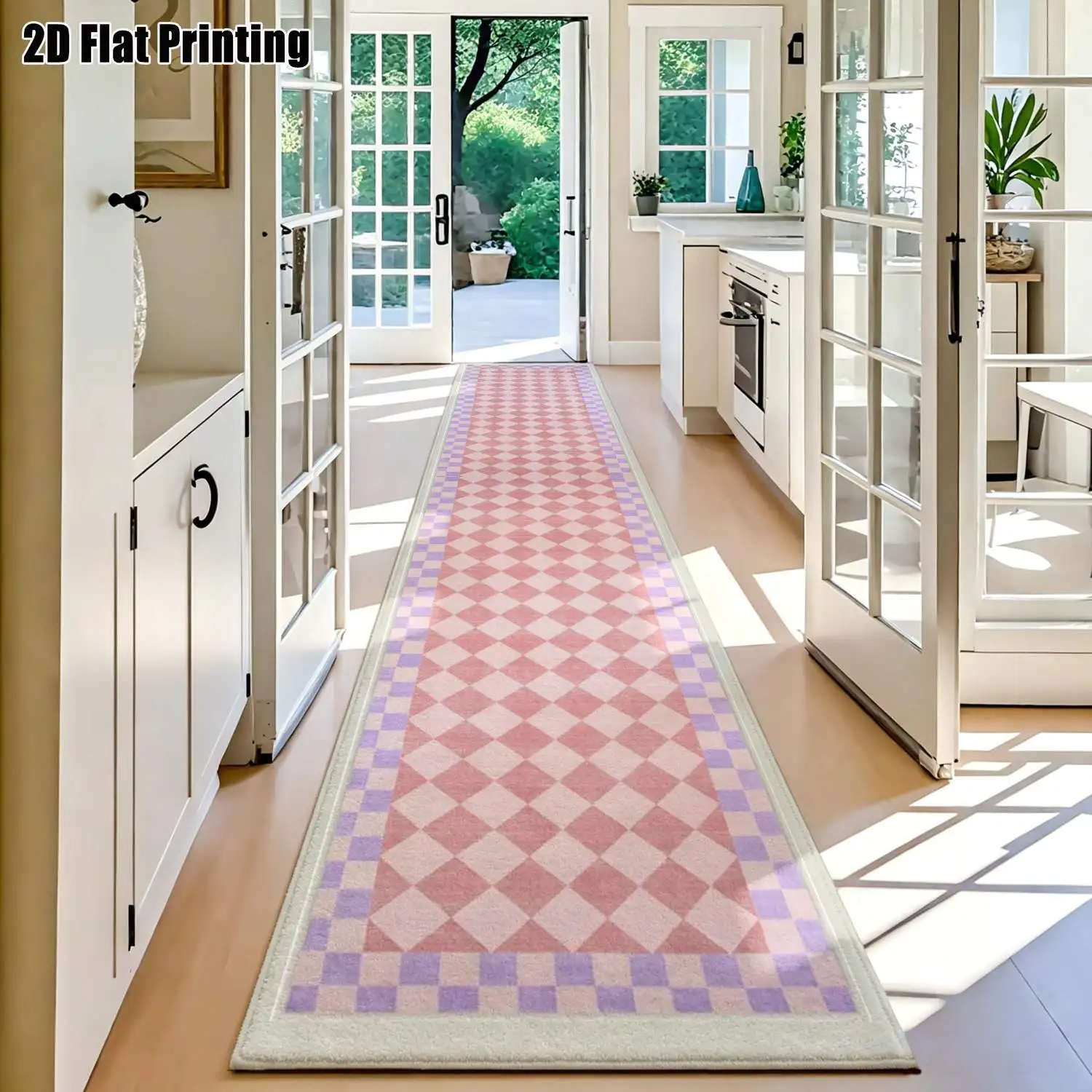1Pc 2D Printed Pink Diamond Geometric Long Strip Runner Rug Nordic, Instagram, Modern Minimalist Style, Machine Washable, Multi-Size, Ideal for Entryway, Living Room, Bedroom, Kitchen Home Decor.