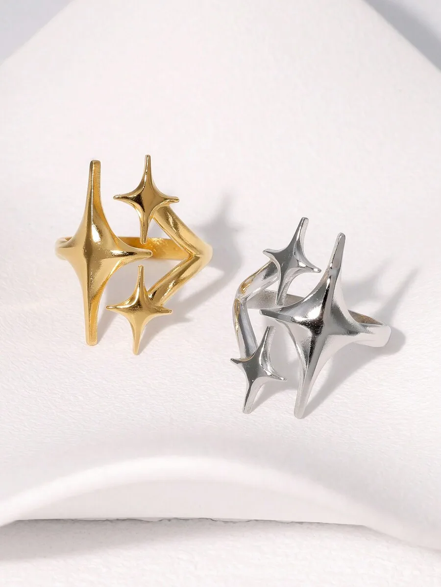 1pc Minimalist Stainless Steel Star Shaped Open Ring, Unique Fashion Design, Suitable For Women Daily & Social Occasion Wear