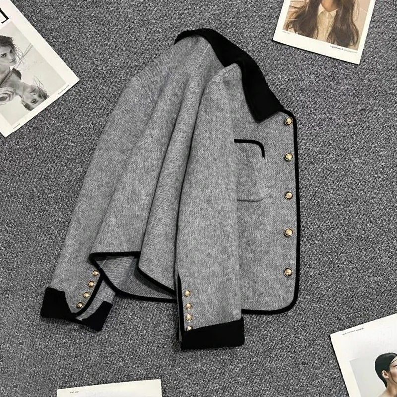 Chaquetas Para Mujer Short Woolen Coat Harajuku Tops Ropa Jackets for Women 2024 Grey  Clothing New Autumn Vintage