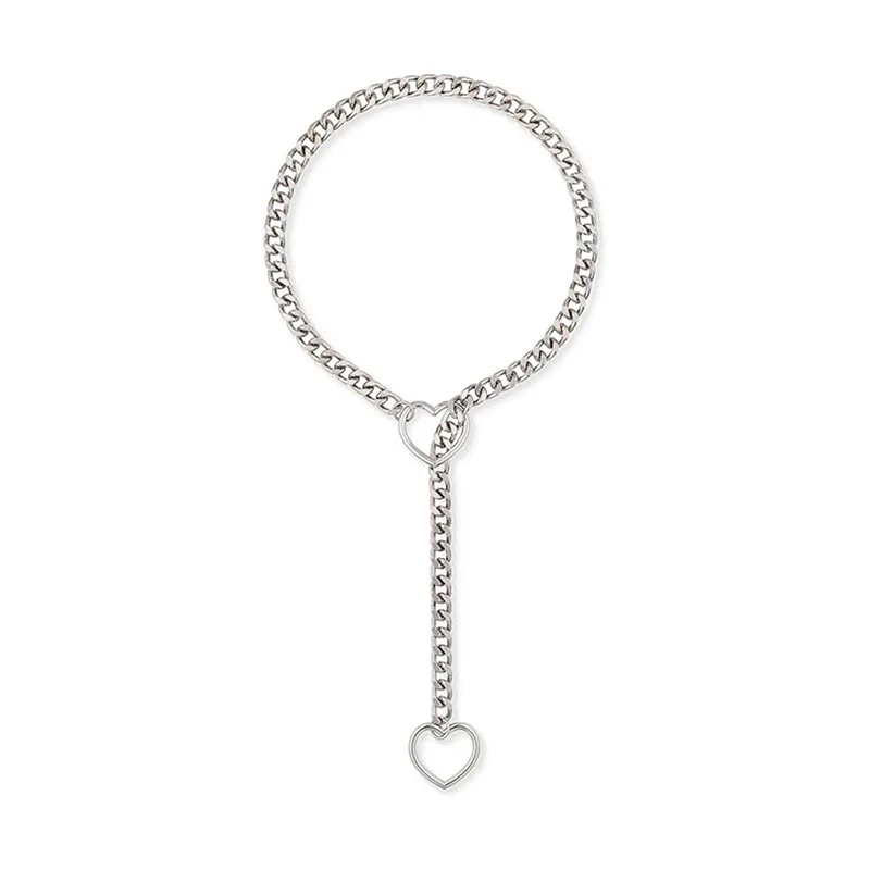 Vintage Hollow Heart Necklace for Women Girls Fashion Simple Y Shape Stainless Steel Long Pendant Toggle Necklace Jewelry Gift