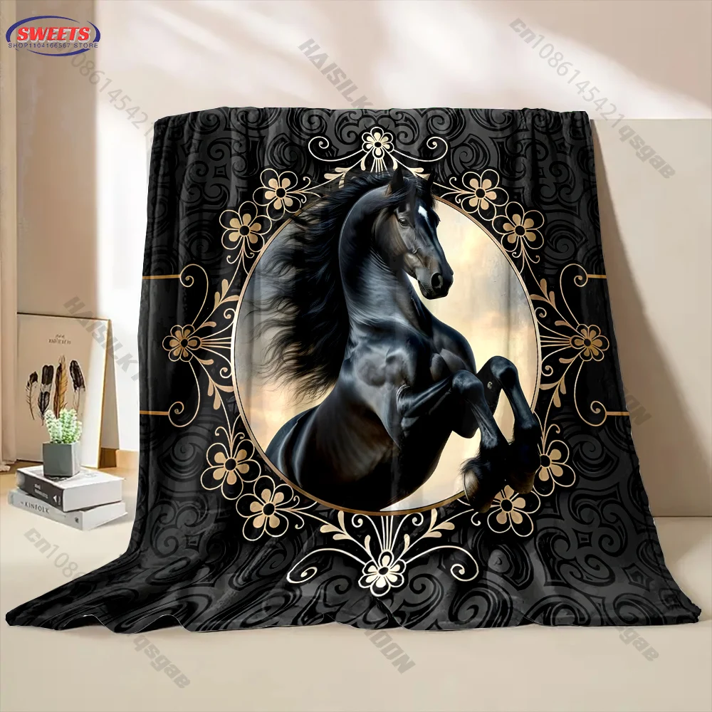 Majestic Black Horse Blanket Multiple sizes kid's and adults' bedroom living room sofa decor blanket, Exquisite gift