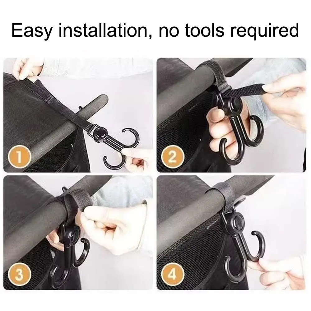 360 Degree Rotating Heavy Duty Handlebar Hanging Clamp On Double Hook Stroller Hook Hands Free Heavy Duty Hanging Hook Stroller