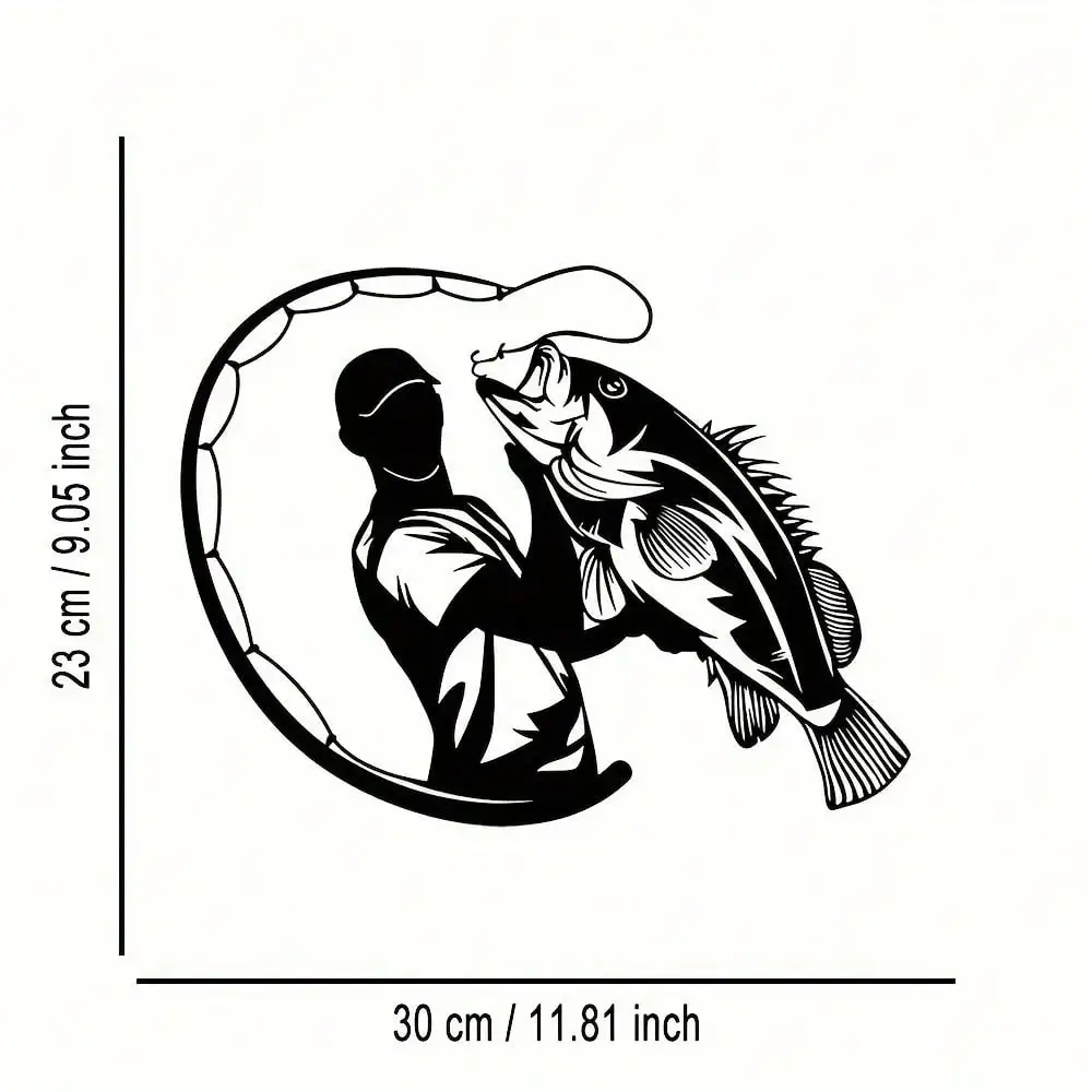CIFbuy Metal Fisherman Sculpture Iron Wall Art 30cm Kitchen Living Room Decor Unique Angler Home Gift