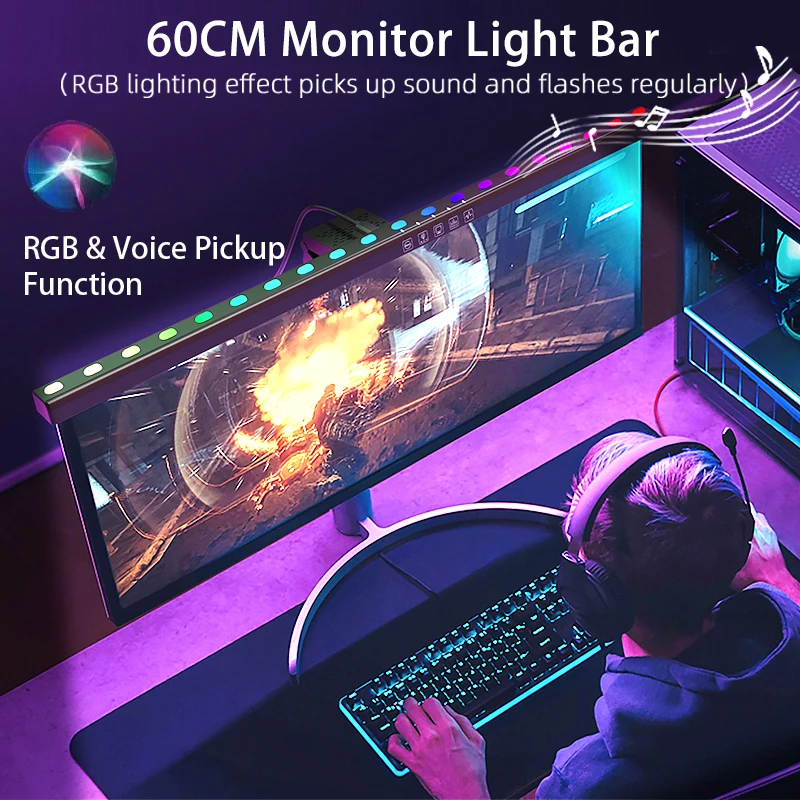 60cm Schreibtisch Licht leiste Monitor RGB Musik Rhythmus Umgebungs lampen Bildschirm hängen Beleuchtung für Gaming-Arbeit Dimmen Monitor Licht leiste