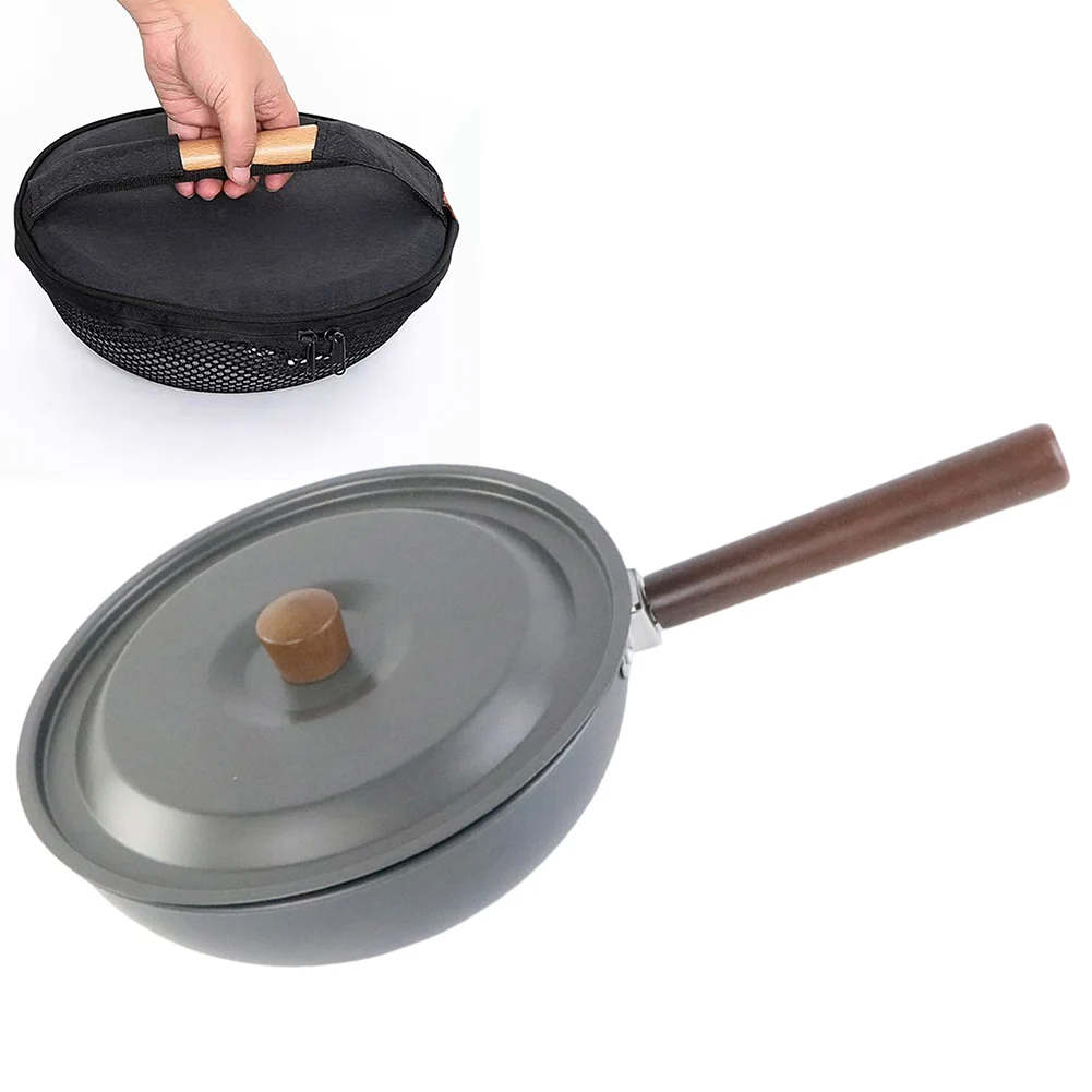 Folding Handle Frying Pan Camping Pan Comfortable Grip Detachable Handle Good Heat Insulation Hard Anodized Aluminum