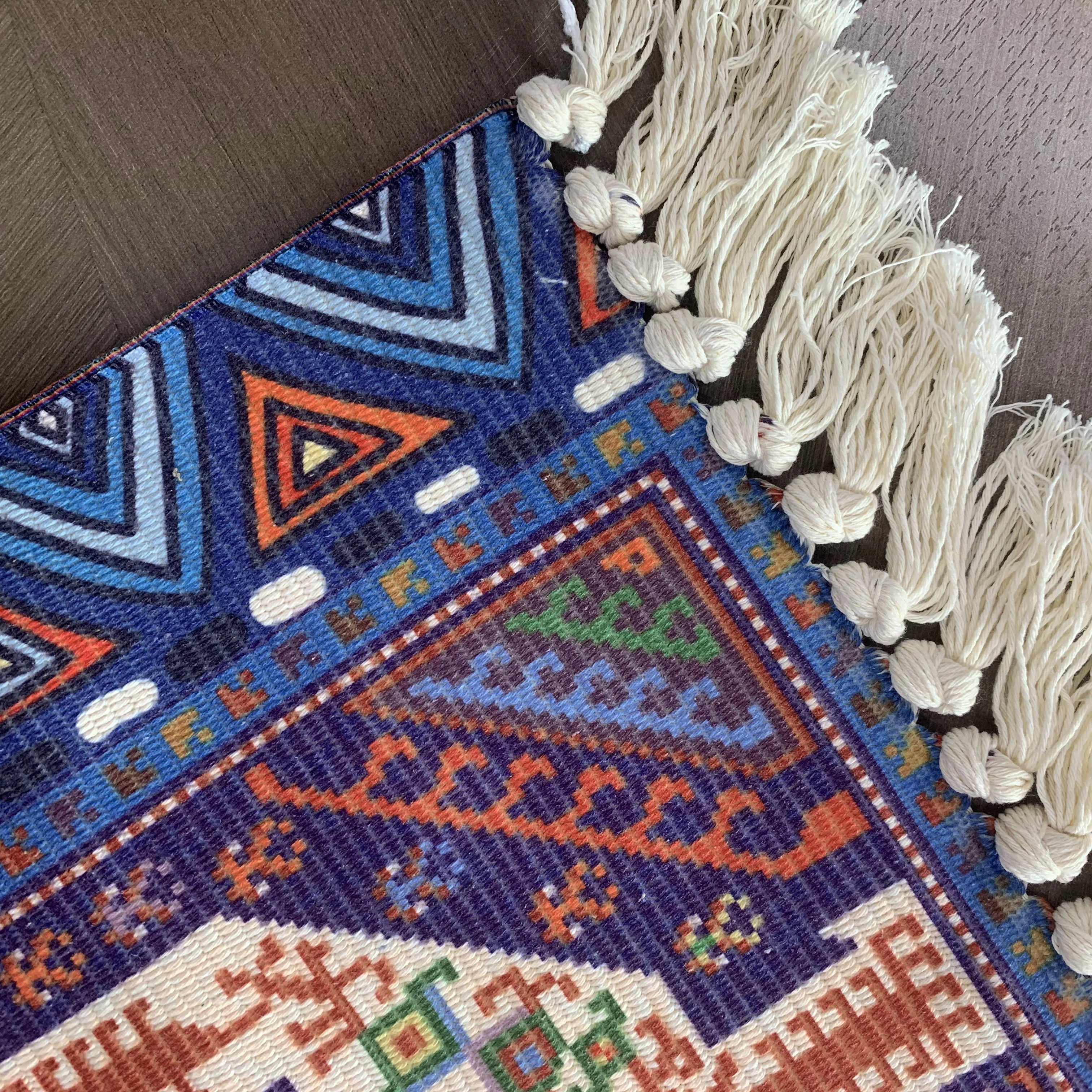 Small Throw Boho Bathroom Rug for Bath, Cotton Woven Area Carpet with Tassel for Entryway Kitchen Sink Front Door