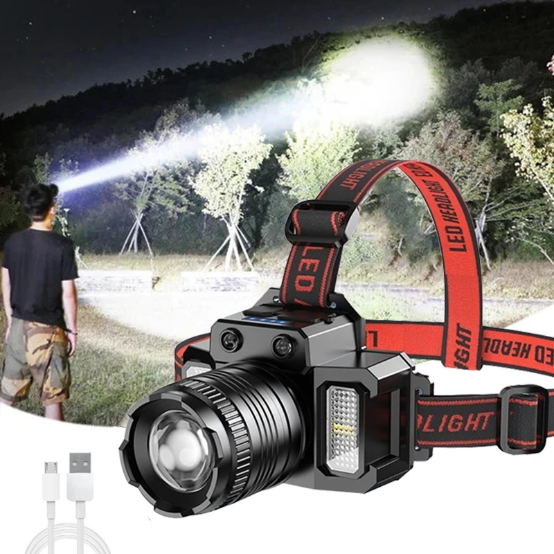 

Super Bright Headlight USB Rechargeable LED Front Lamp Motion Sensor Fishing Head Torch With COB Light Outdoor Camping Headlamp