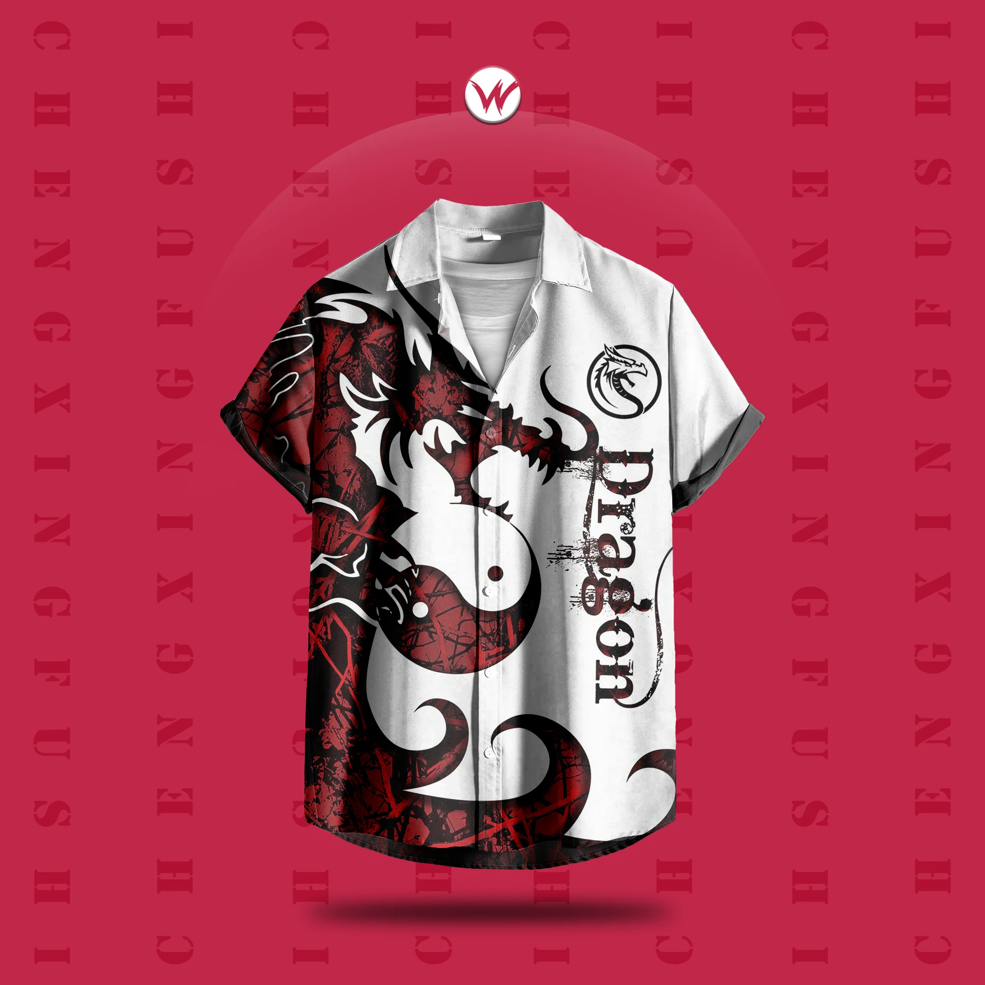 

New men's clothing: summer street casual men's shirt, fashionable Hawaiian 3D full-body animal dragon print comfortable shirt