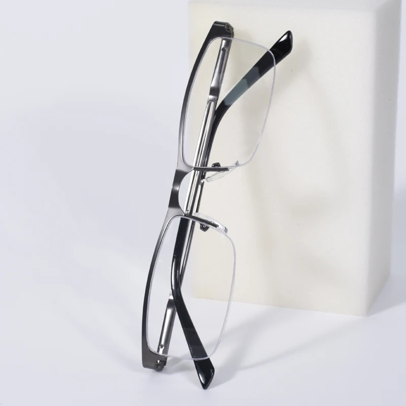 Gun Frame Herren-Business-Lesebrille mit Federscharnier, Metall-Halbrahmen, hochwertige Lesebrille +125+175