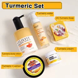 AILKE Turmeric Skin Care, Brightening, Anti Spot, Cleansing, Reduce Acne, With Body Scrub, Lotion, Face Cream, Soap, Toner