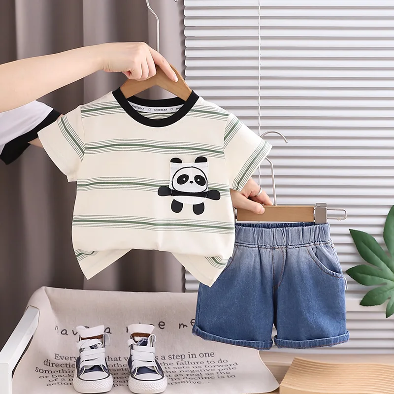 Kids Summer Suit 2026 New Baby Boy Clothes 6 To 12 Months Cartoon Pocket Short Sleeve Tops and Shorts 2 Piece Sets for Children