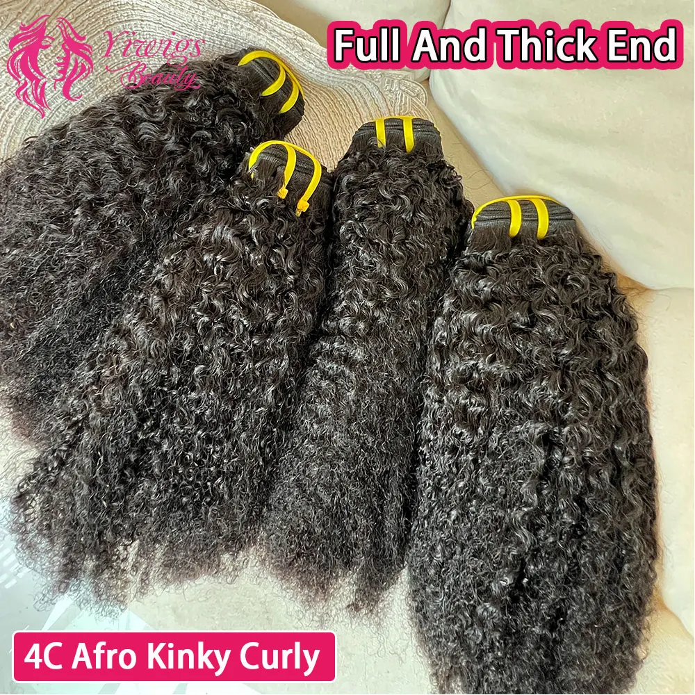 Raw 4C Afro Kinky Curly 100% Human Hair Bundles 1B Natural Black Unprocessed Virgin Curly Soft Human Hair Weave Bundle Hair