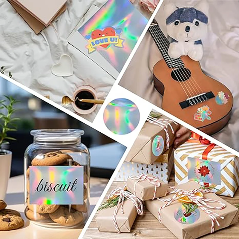 A4 Size 20 Sheets 4 styles Holographic Sticker Paper Vinyl Lamination Stickers Film Self Adhesive（Gem, Rainbow, Spot, Star）