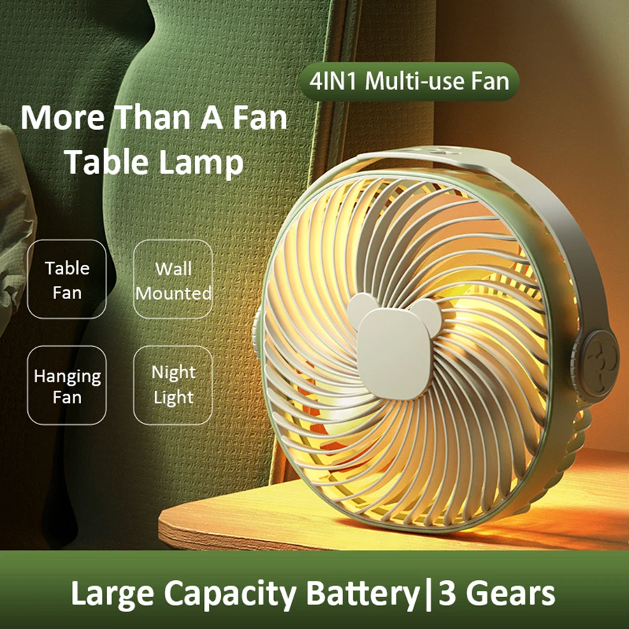 2024 ใหม่พัดลมตั้งโต๊ะมัลติฟังก์ชั่นแบบชาร์จไฟได้เครื่องปรับอากาศแบบพกพาพัดลมแขวนเพดานพัดลมติดผนังพร้อมไฟกลางคืน