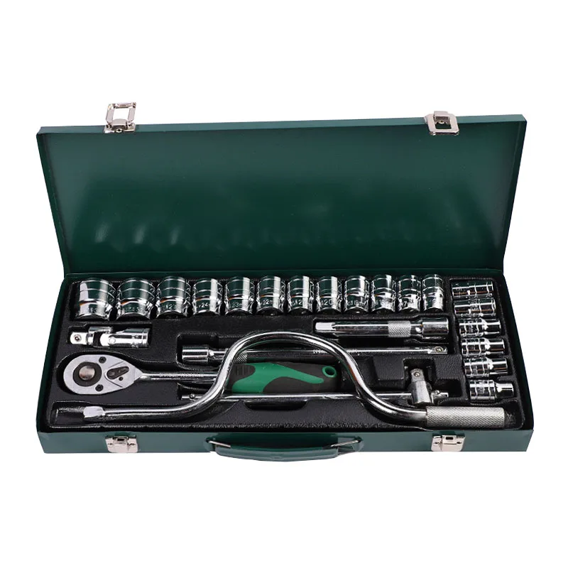 24pcs Hand Mechanic Socket Ratchet Wrench Combination Tool Kits Home Repair Tools For Cars, Motorcycles And Bicycles