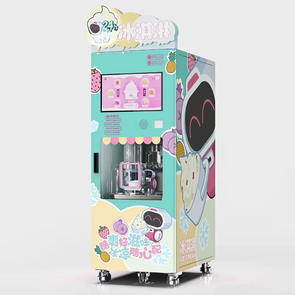 Coin Operated Ice Cream Vending Machine Touch Screen Support QR Card Auxiliary Payment Double Flavor Twist Mall Dessert Kiosk