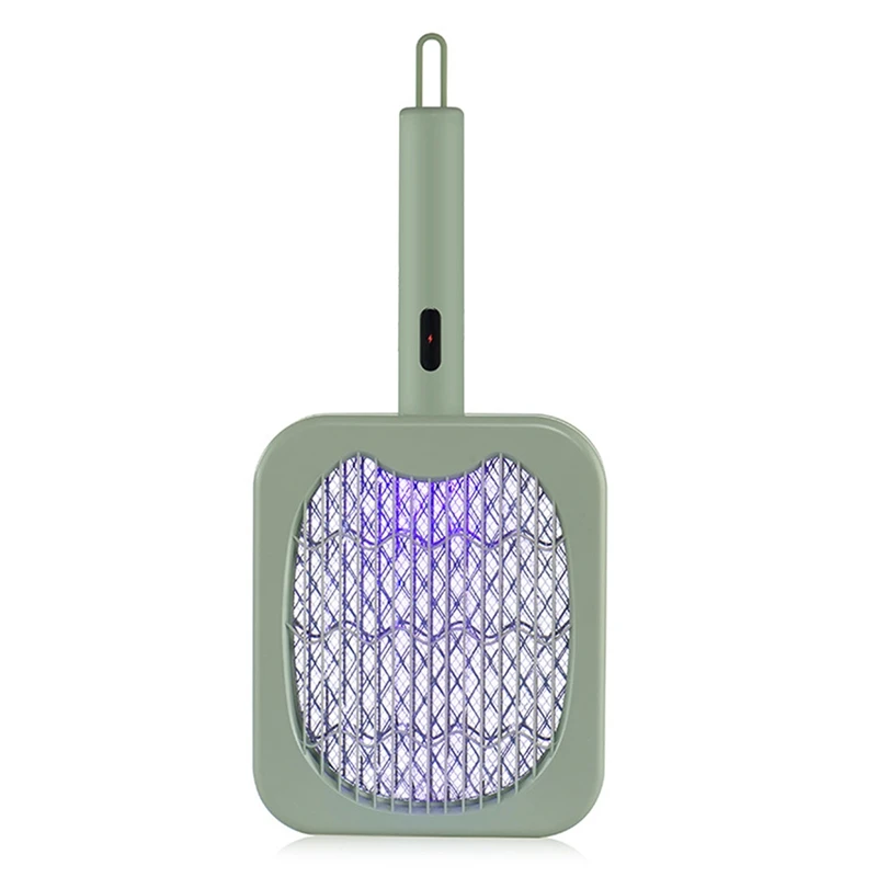 Green Mosquito Swatter 2-In-1 Electric Bug Zapper Racket High Voltage Handheld Mosquito Swatter Portable Green