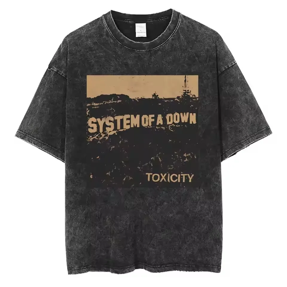 Washed Vintage System of A Down Toxicity Music Album Cover Tshirt Men Rock T Shirt 90s Alternative High Quality Cotton T-shirt
