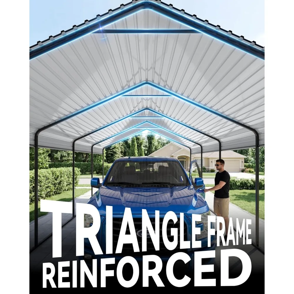 

12x20FT Heavy Duty Metal Carport Galvanized Steel Frame 1.0mm Reinforced Structure 0.25mm Iron Roof Canopy for Vehicle Protectio