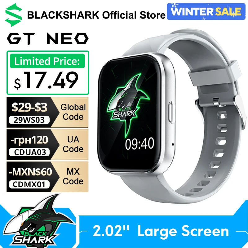 Global Version Black Shark GT Neo Smartwatch 2.02’’ Display Health Monitoring Sport Fitness 7 Days Battery Life IP68 Waterproof