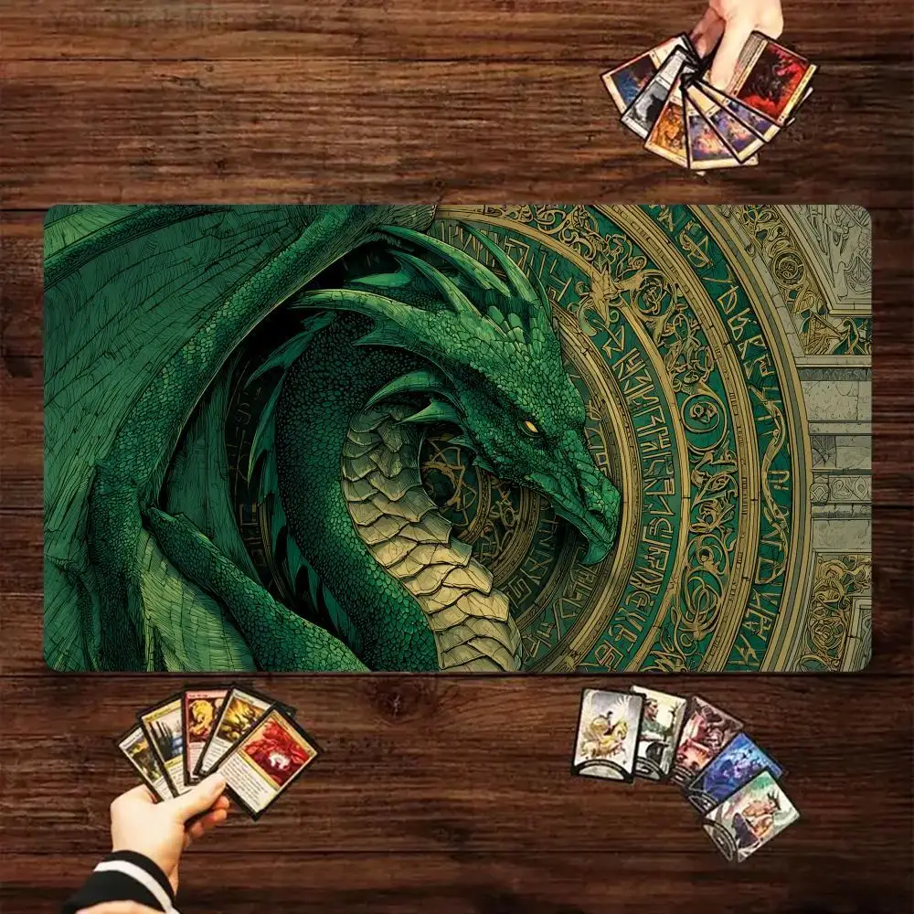 Magic Runes and Green Dragon Design MTG Playmat Magic Card Battle Mat 35X60CM gathering gaming mats tapete magic mtg card pad