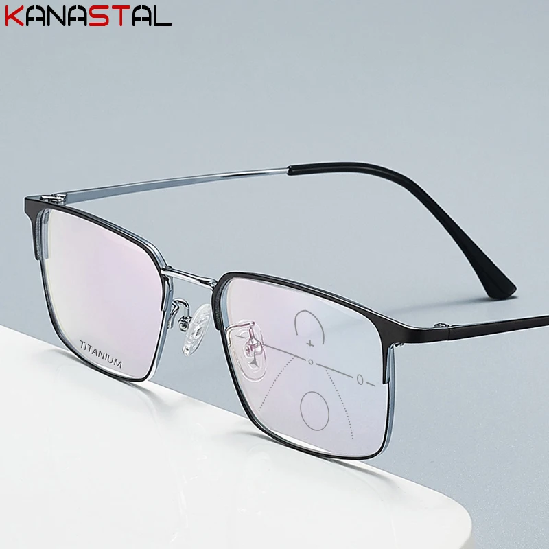 

Men Multifocal Reading Glasses Women Blue Light Blocking Lenses Progressive Presbyopic Eyewear Pure Titanium Eyeglasses Frame