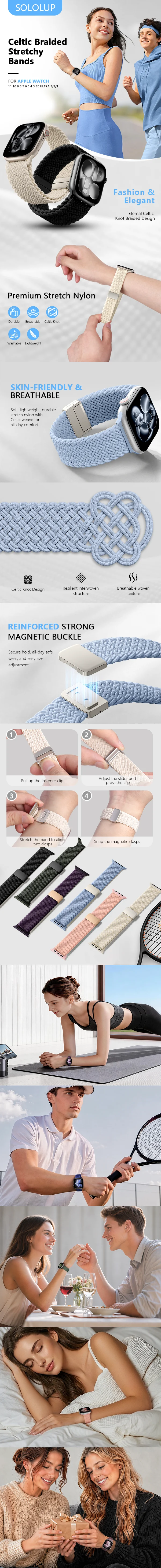 New Braided Strap For Apple Watch Bands 44 40 45 49 42 41 38mm Magnetic Snap Nylon Bracelet iWatch Series 11 9 5 6 8 7 SE Ultra3