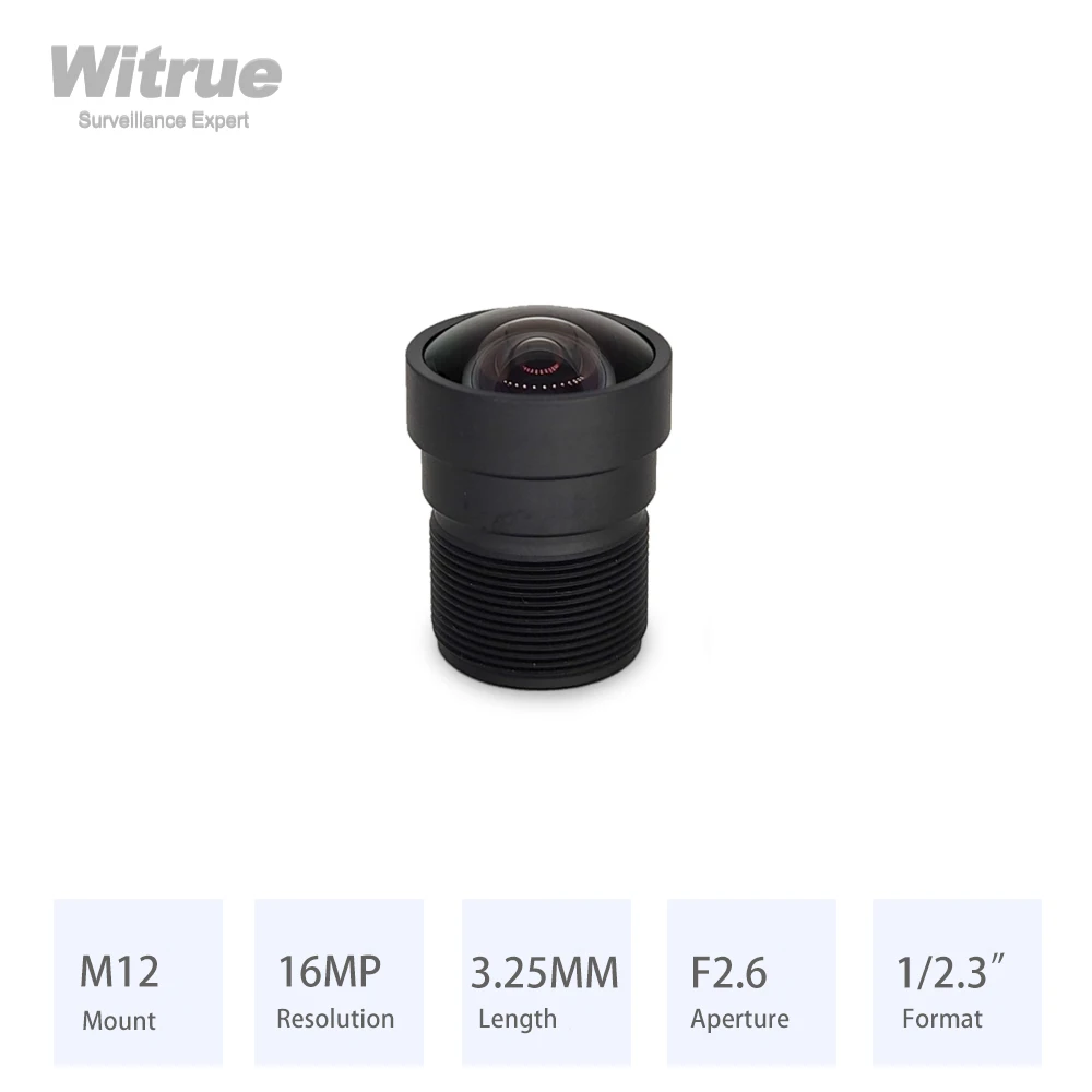 Witrue No Distortion Lens HD 4K 16MP 3.25mm M12 Mount 1/2.3' Inch F2.6 with 650nm IR Filter for Action Sports Cameras