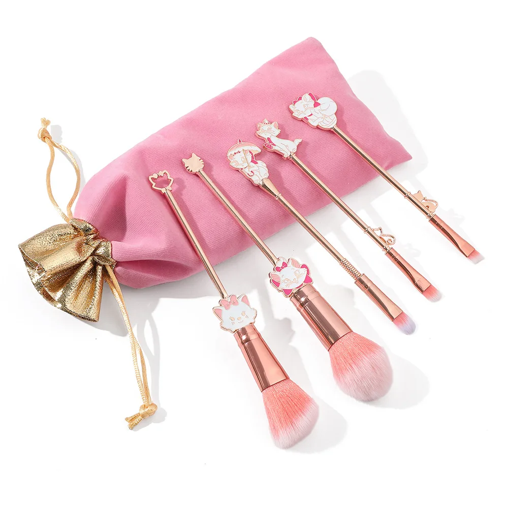 5pcs Marie Cartoon Cat Makeup Brushes Cute Animal Designed Soft Pink Makeup Brushes Set Professional Cosmetic Tool Kit