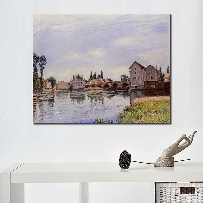 Canvas Art Landscape Impressionist Oil Painting Handmade Alfred Sisley Artwork Loing at Moret Modern Bedroom Decor High Quality