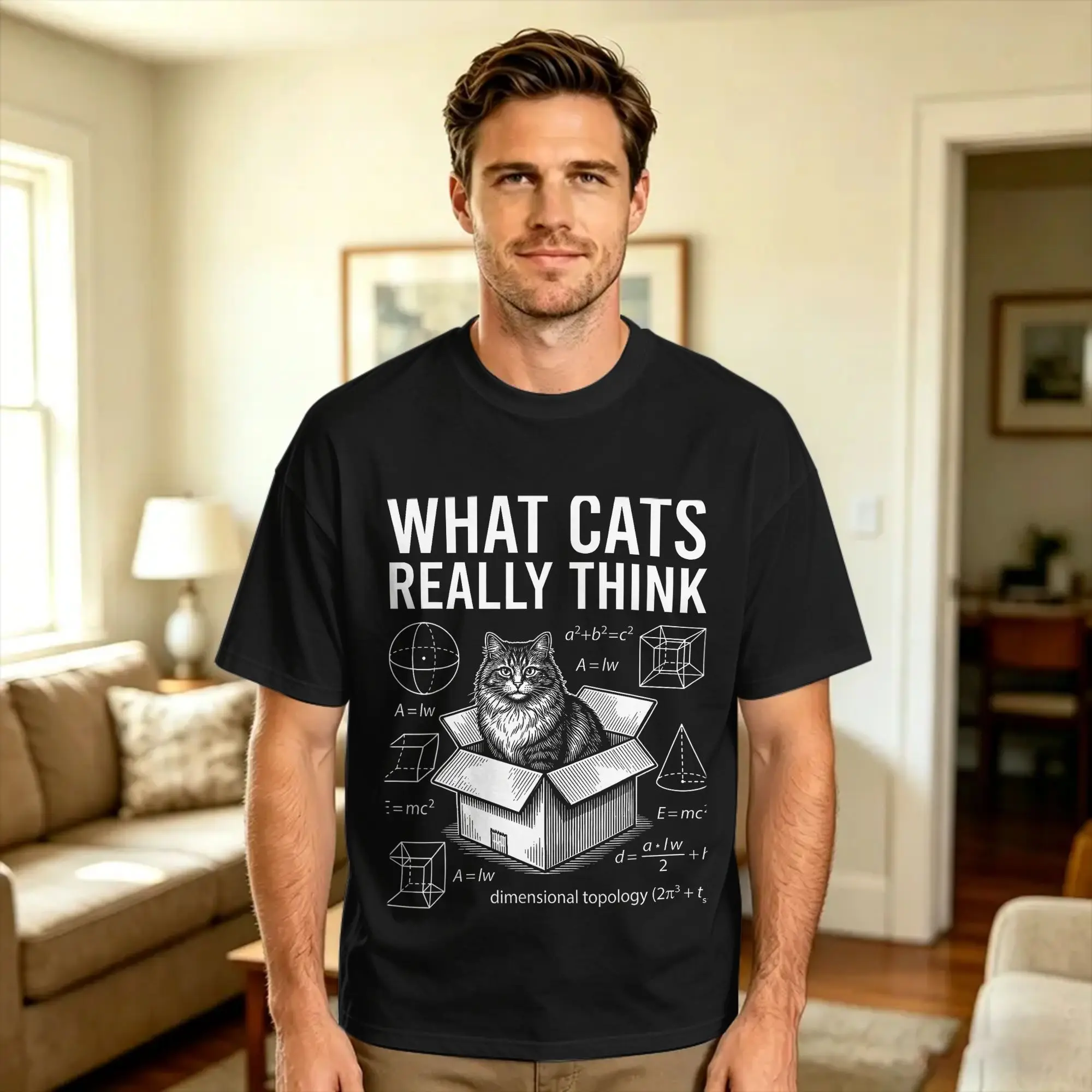 Funny Science Physics Cat in Box What Cats Really Think T Shirt Couple  Vintage T Shirts Summer O Neck Trendy Cool Tees Loose