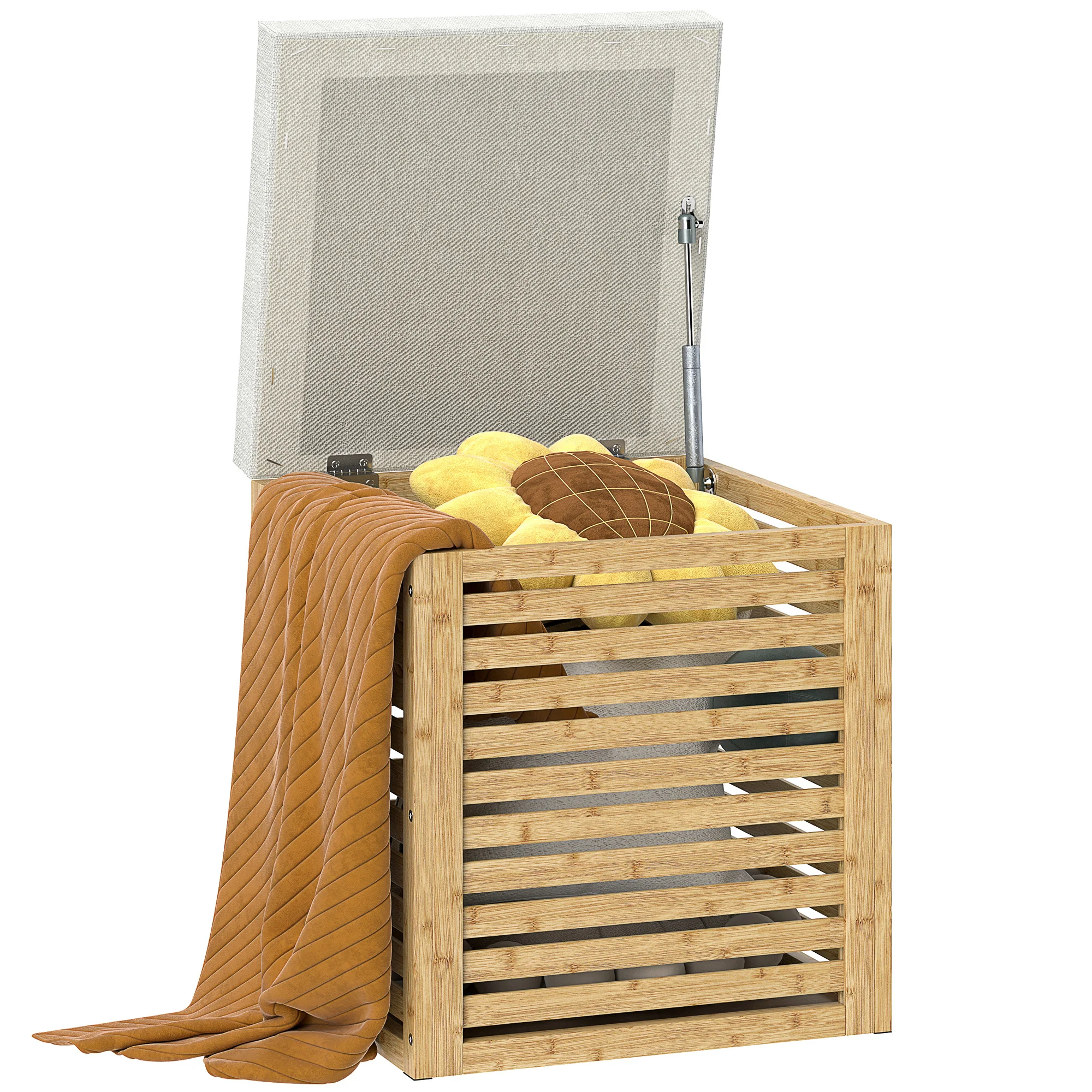Scatola portaoggetti HOMCOM, sgabello contenitore, design lamellare, struttura in bambù naturale, portata fino a kg, 40