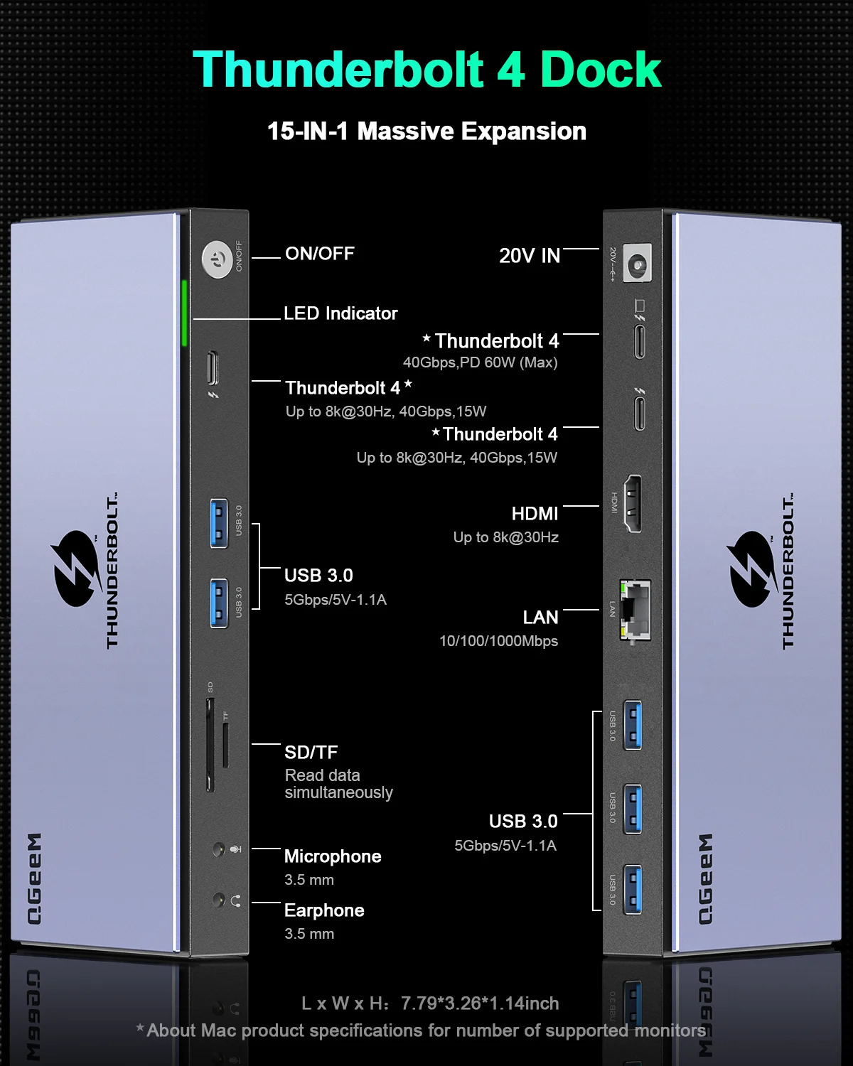 4 Docking Station 16 In 1 Dual Monitor 4K Single 8K H DMI 130W Compatible For Ma CBook Pro D Ell L Enovo H P