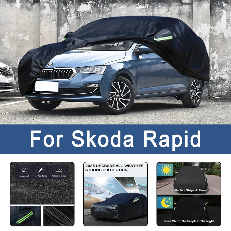 

Всепогодные автомобильные чехлы для Skoda Rapid 6-в-1, водонепроницаемые, пылезащитные, УФ-защитные, снежные, устойчивые к царапинам, защита