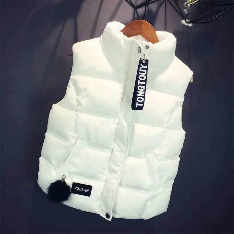 

Cotton Vest Women Zip Up New Stand Collar Sleeveless Lightweight Padded Cropped White Quilted Winter Warm Coat Jacket Q375