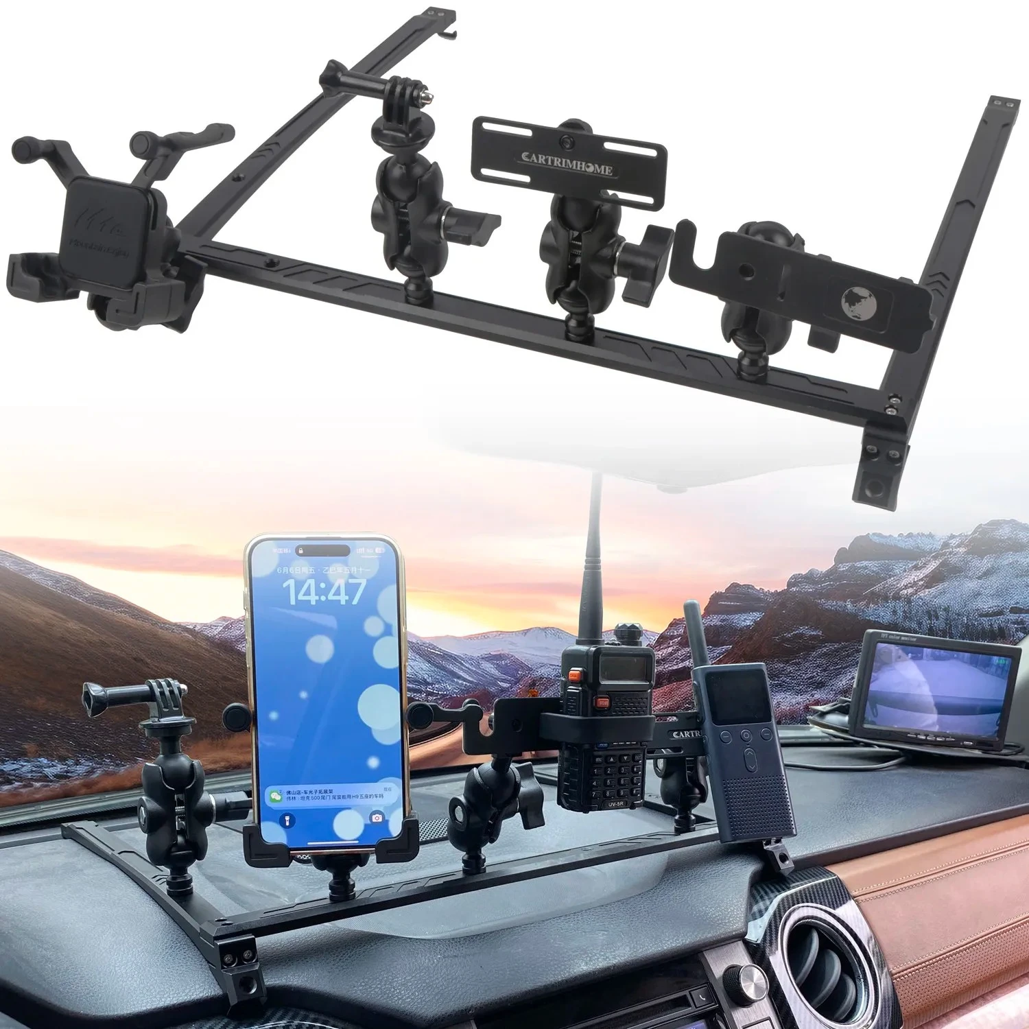 For Toyota Tundra 2014-2021 Car Center Console Integrated Phone Holder Off-Road Modified Radio Integrated Expansion Bracket