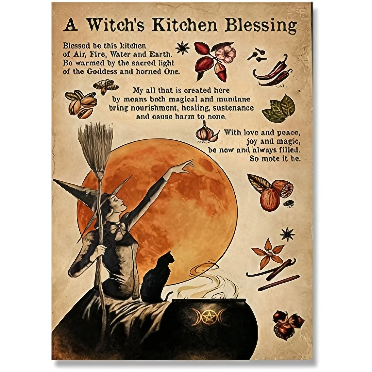 

A Witchs Kitchen Blessing Metal Tin Sign Perfect Wall Decor for Your Home or Cafe Farmhouse Decor Room Decoration Halloween
