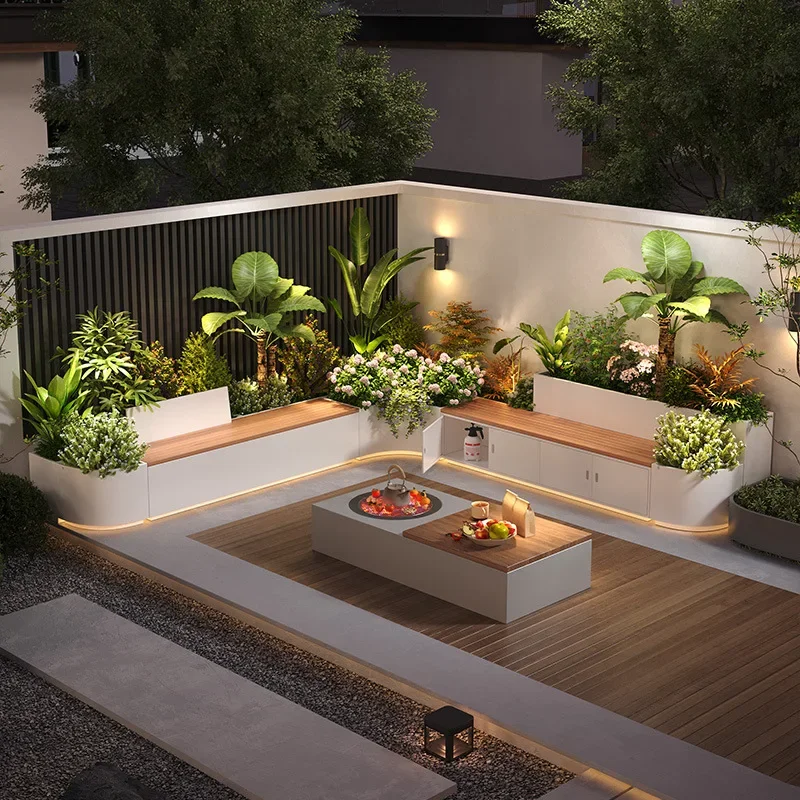 Stainless steel courtyard flower box, bench, card seat combination, balcony, terrace flower slot, planting box, outer swing seat