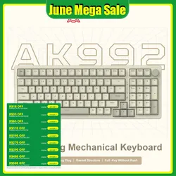 AK992 Retro Wired Mechanical Keyboard 100% 98-Key Full Layout Hot-Swap USB Gaming Keyboard Multimedia Key Knob, Blue Backlight